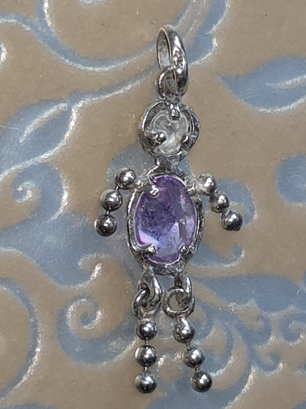 Sterling Silver Amethyst & CZ Pendant Necklace Charm